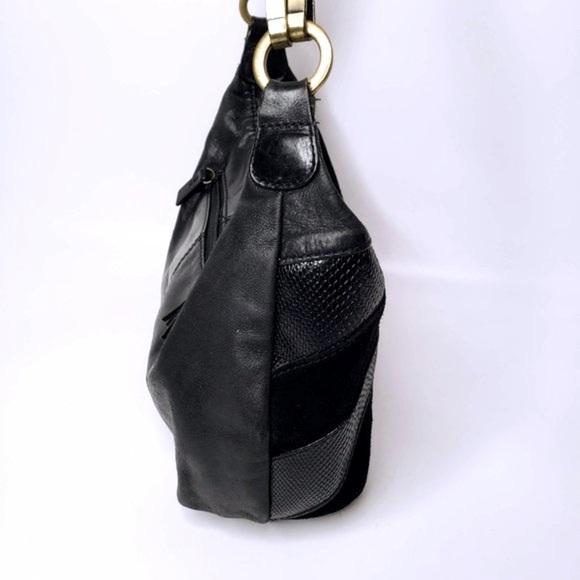 Sereta Black Leather and Suede Mix Shoulder Purse - Picture 5 of 14